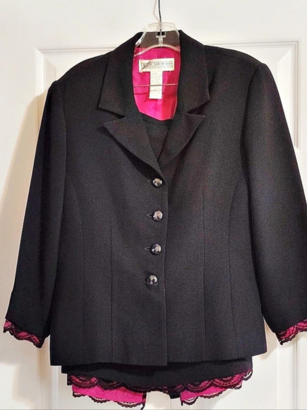 Jessica Howard Black & Pink Lace Trim Dress Suit Size 14 Like New